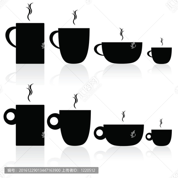 咖啡杯和茶杯黑色剪影