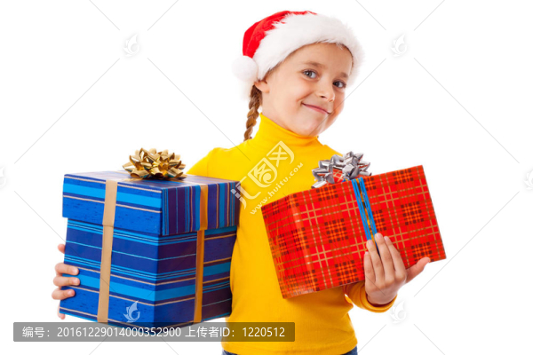 微笑的小女孩在Santa的帽子