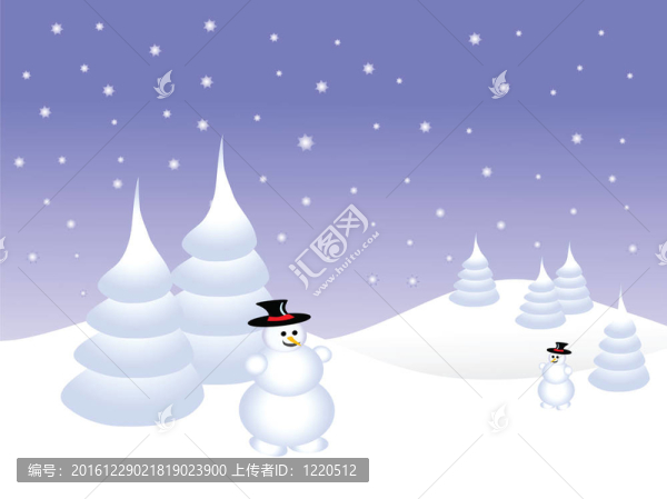 在下雪的背景下，有雪人的天空