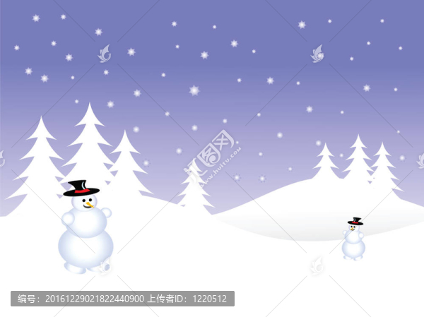 在下雪的背景下，有雪人的天空