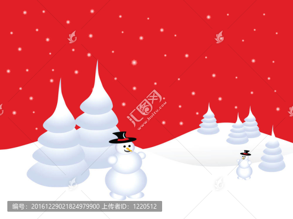 在下雪的背景下有一個雪人的紅色圣誕場景