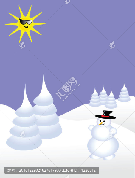 在下雪的背景下，有雪人的天空