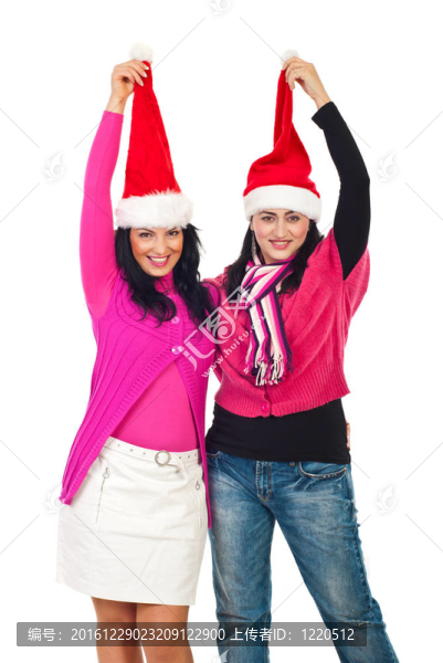 女朋友拉Santa帽