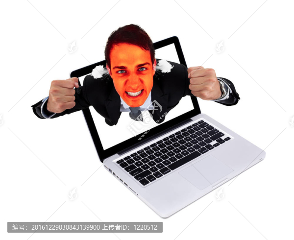 憤怒的人從筆記本電腦出來