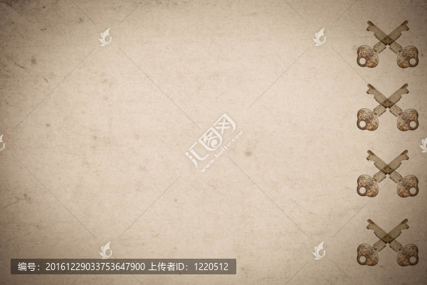 舊紙張背景上的生銹鑰匙