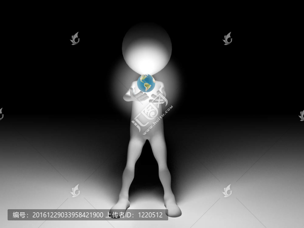 3D男人在夜晚抱著世界