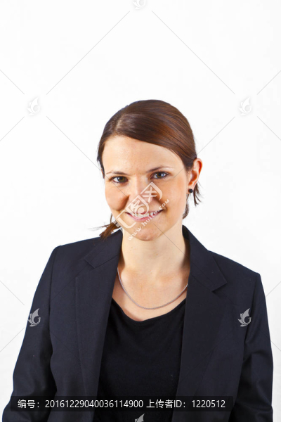 商業(yè)婦女面帶微笑和期待嚴重