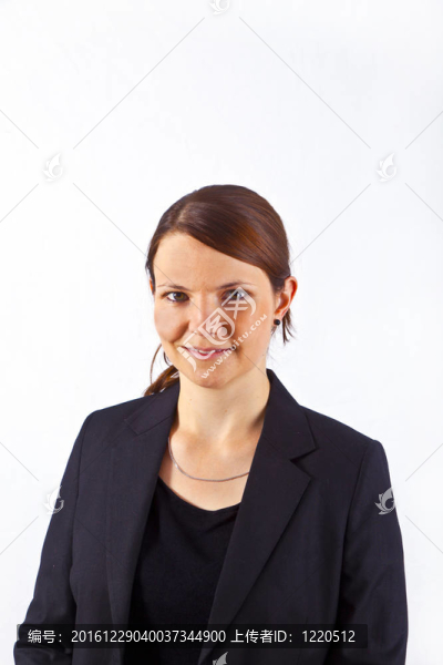 商業(yè)婦女面帶微笑和期待嚴重