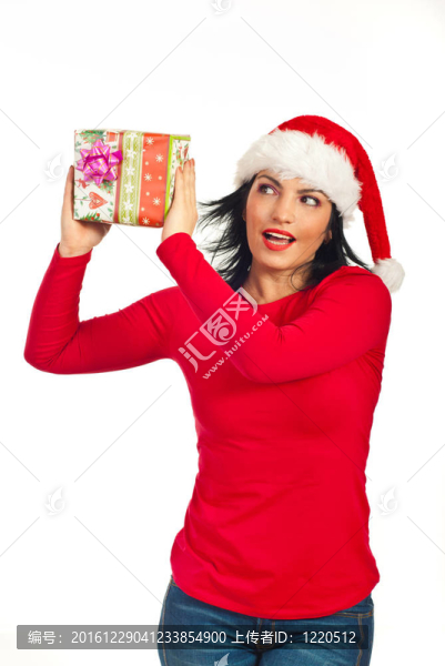 快樂的圣誕禮物驚訝的女人