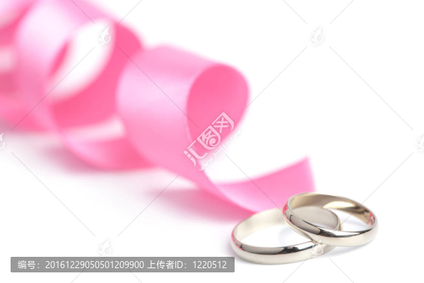 結(jié)婚戒指和粉紅絲帶隔離