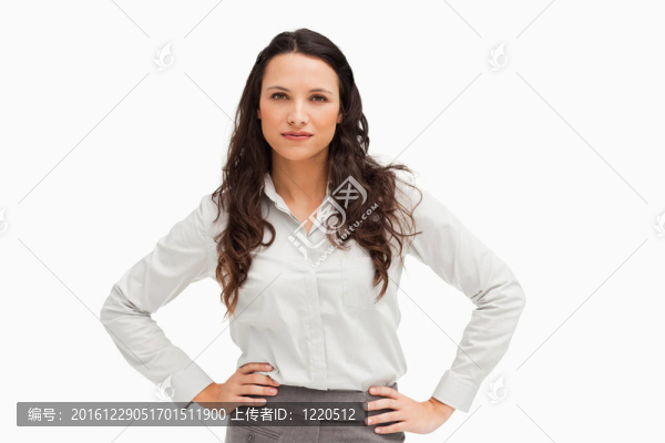 手一個黑發(fā)女商人在臀部的肖像
