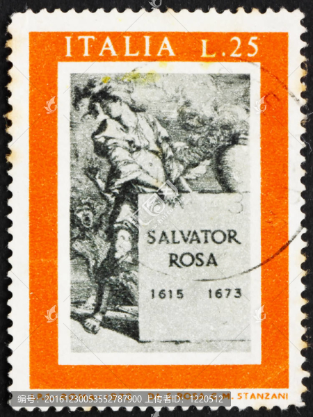 郵票意大利1973標(biāo)題頁(yè)的關(guān)于Salvator,Rosa的書