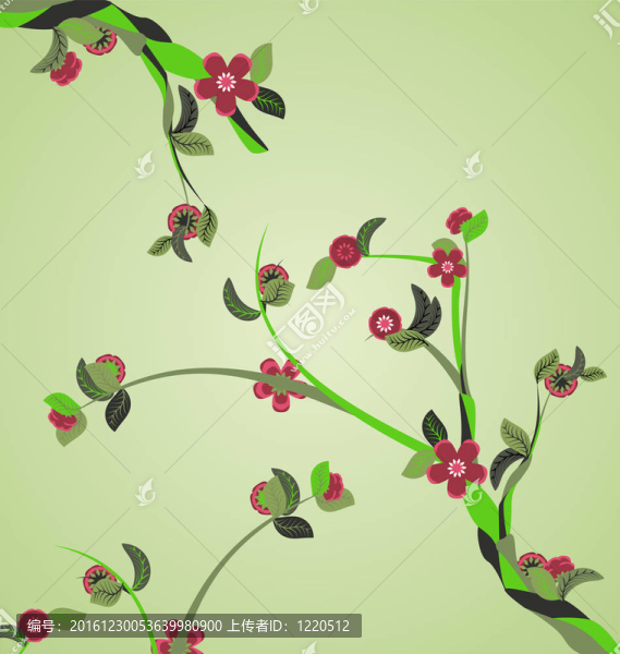 綠色背景與樹木開花枝