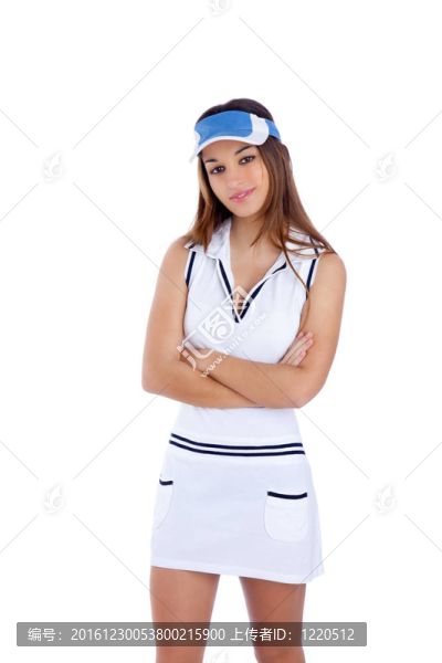 黑發(fā)女孩與網(wǎng)球運動的白色連衣裙