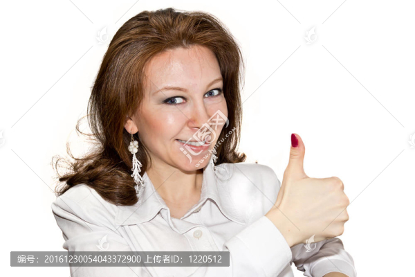 年輕的婦女用手指孤立在白色
