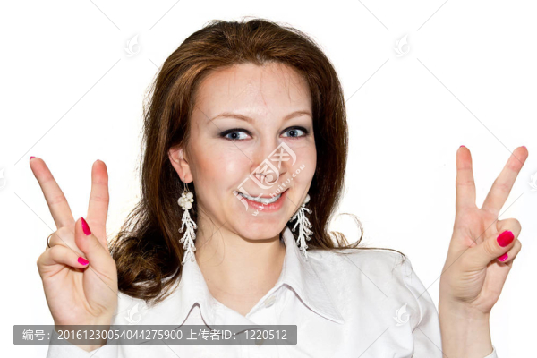 年輕女子微笑簽名勝利