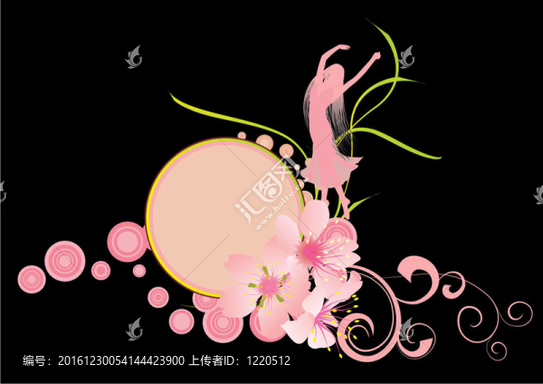 粉紅色抽象裝飾與舞蹈女孩和鮮花