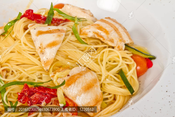面食和雞肉盤特寫