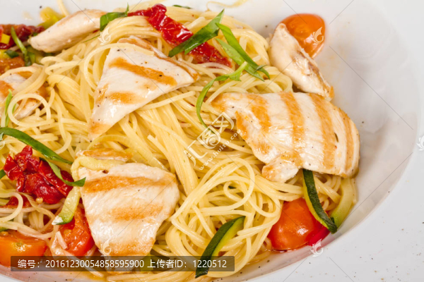 面食和雞肉盤特寫