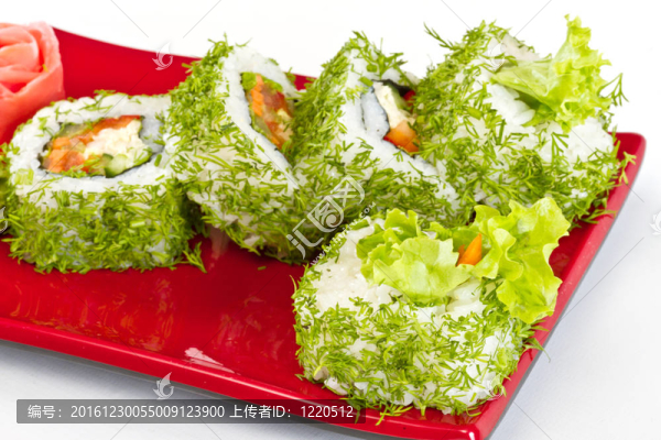 日本的素食卷蒔蘿和蔬菜