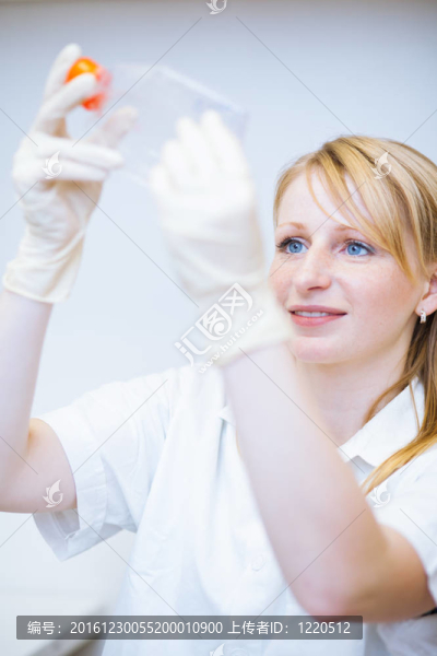一位女研究員在實驗室做研究的畫像