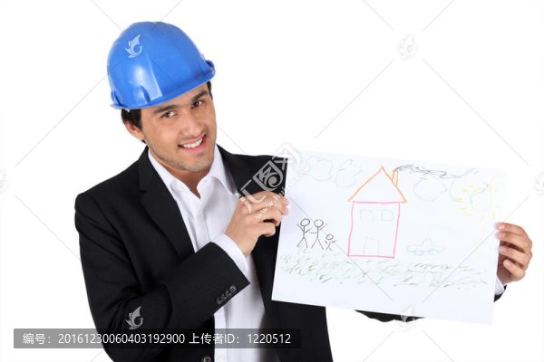 建筑師抱著孩子畫房子