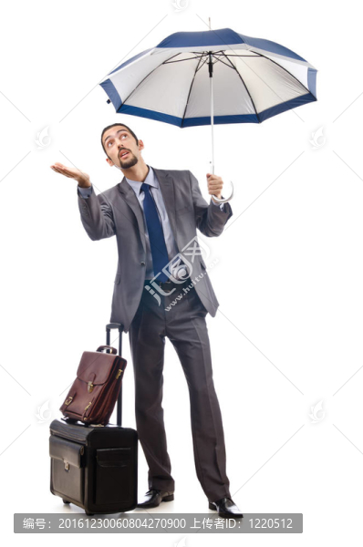 商人帶著白色的雨傘