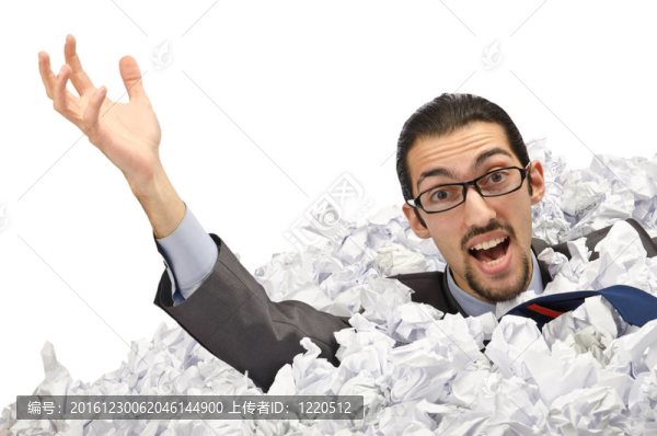 有大量廢紙的人