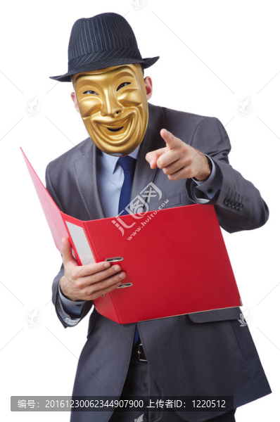 間諜概念與蒙面男子在白色