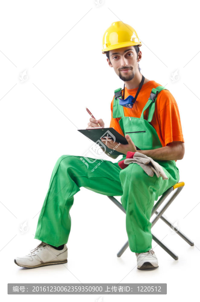 建筑工人孤立的白色