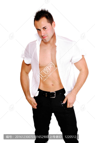 性感肌肉男孤立在白色