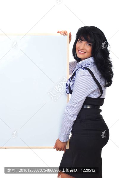 可愛的商業(yè)婦女與空白橫幅