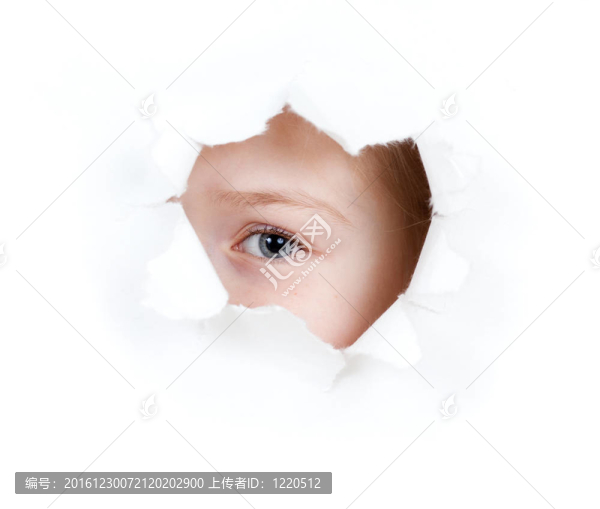 女孩眼在撕紙孔隔離