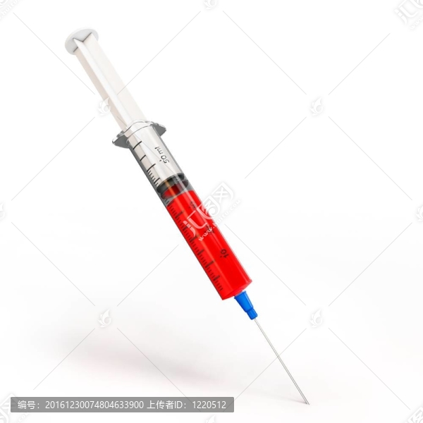 帶紅色疫苗的三維注射器