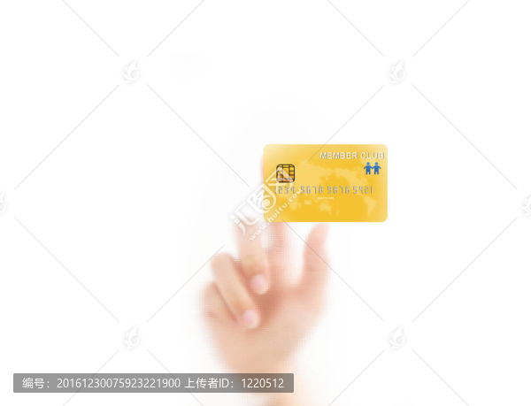 用手指壓著信用卡；在白色背景上孤立。
