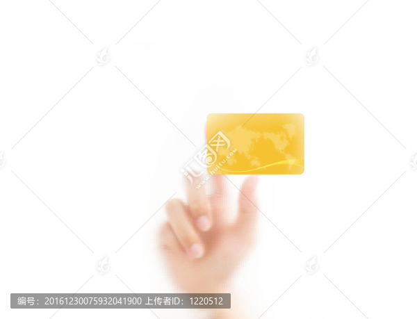 用手指壓著信用卡；在白色背景上孤立。