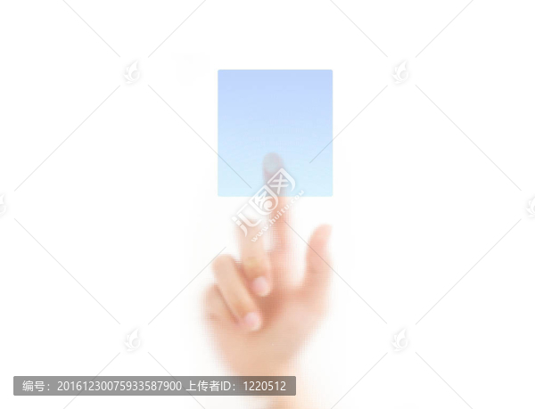 男子手指按下按鈕；孤立在白色背景。