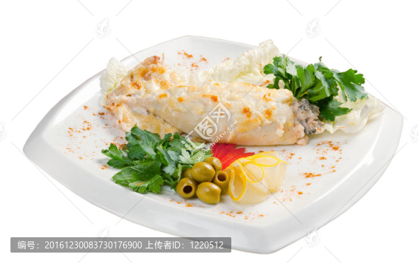 魷魚魚餡蔬菜。