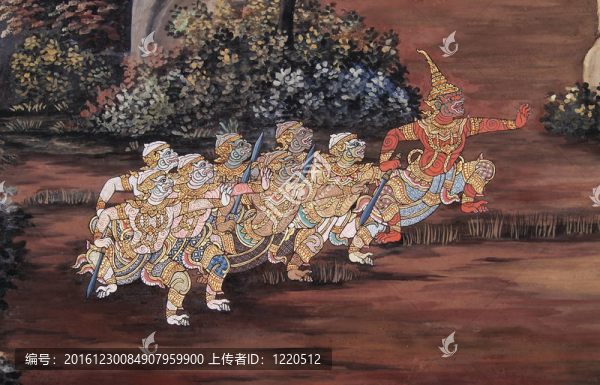 墻上的泰國傳統(tǒng)藝術。在翡翠佛寺；巴