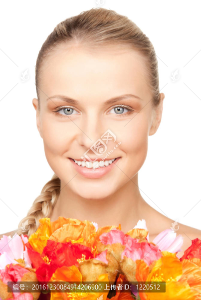 可愛的女人與紅花