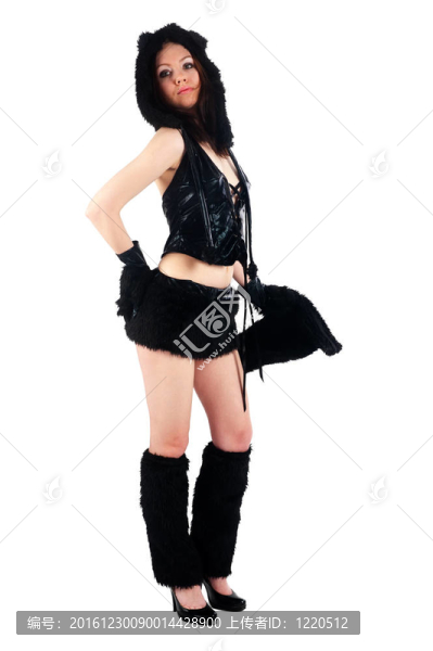 美麗的女孩在貓服裝