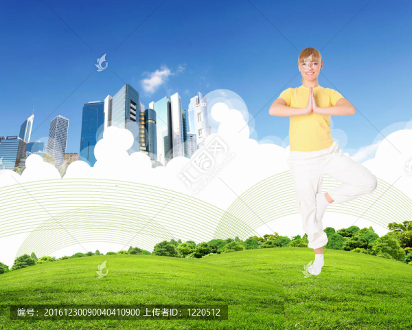 與孩子和父母在綠草上拼貼