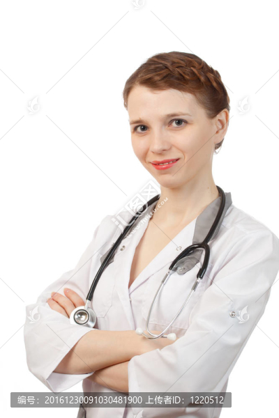 女醫(yī)生在聽(tīng)診器