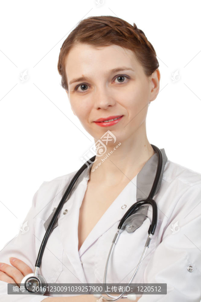 女醫(yī)生在聽(tīng)診器