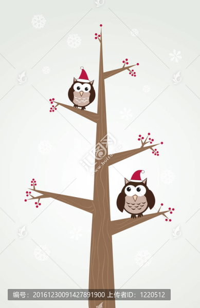 貓頭鷹夫婦圣誕樹枝上的帽子。