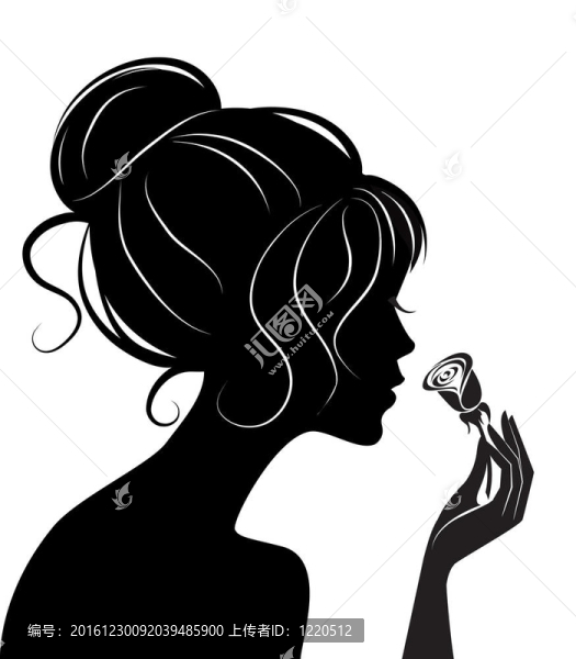 美女女孩玫瑰剪影