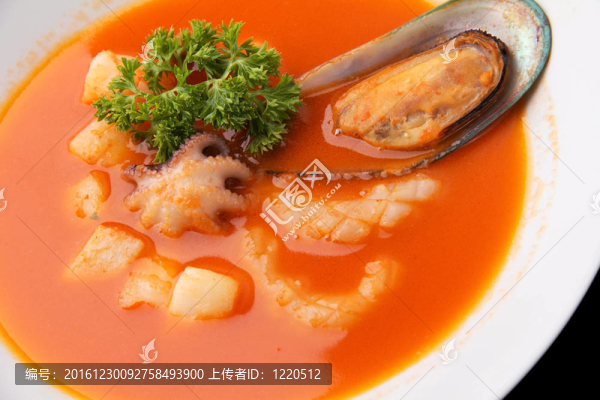 西紅柿的特寫海鮮湯