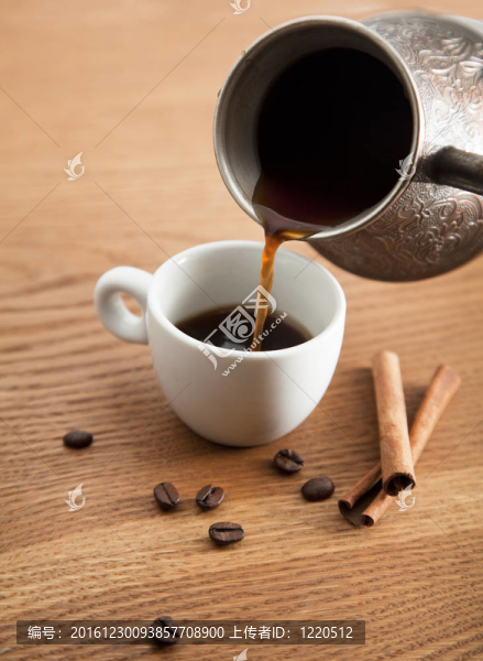 將咖啡倒入白杯子