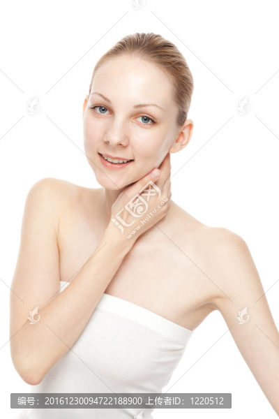 白色背景上美麗的年輕女性肖像