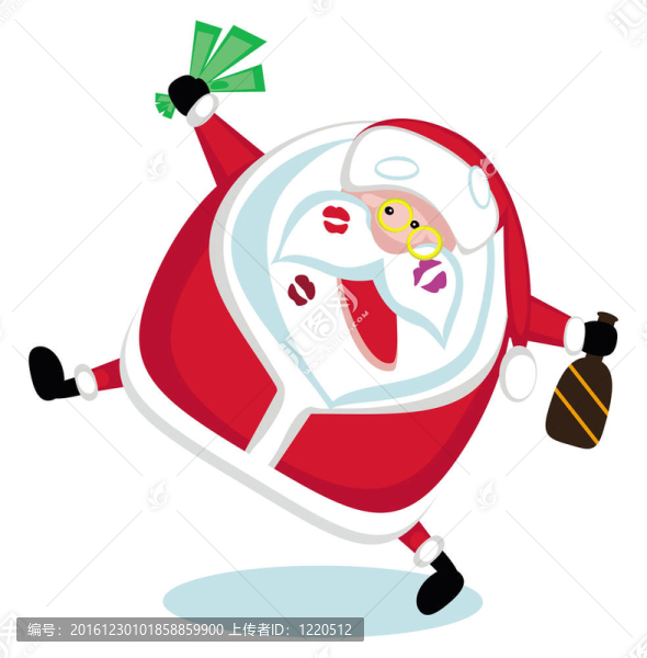 用口紅標(biāo)記唱Santa；錢(qián)和瓶子。
